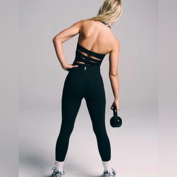 RARE FP Movement End Zone One Piece Sz M Black Halter Cutout Active Jumpsuit - Picture 2 of 15